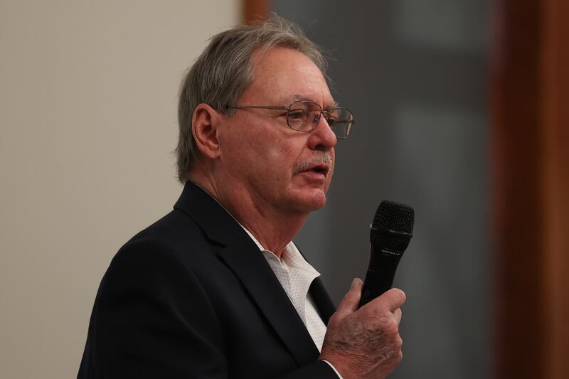 Candidate for Joliet City Council District 2 Robert Wunderlich answers a question at a forum for the candidates at the Joliet Public Library on Tuesday, March 14th, 2023 in Joliet.