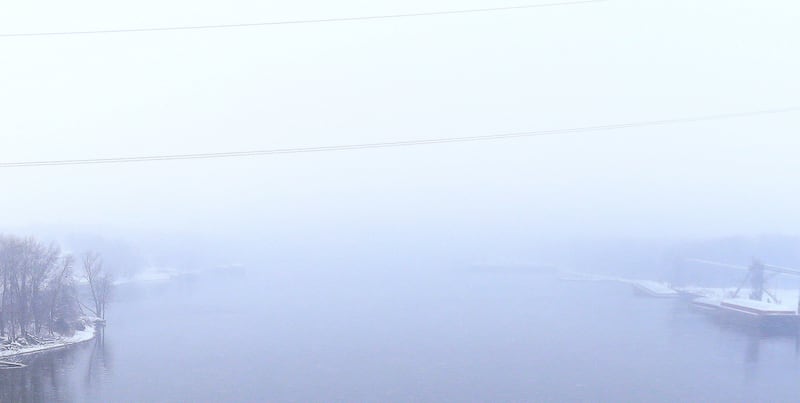 A haze of snow and cold can be seen over the Interstate 180 bridge on Monday, Dec. 1, 2025 near Hennepin.