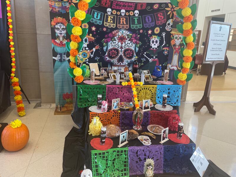 One of 10 ofrendas on display at the DeKalb Public Library on Nov. 4, 2023 during the inaugural Day of the Dead "Celebration of Life."