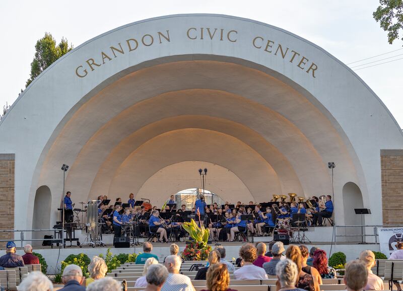 The Sterling Municipal Band performs Wednesday, July 16, 2025, at its weekly concert held at the Grandon Civic Center.