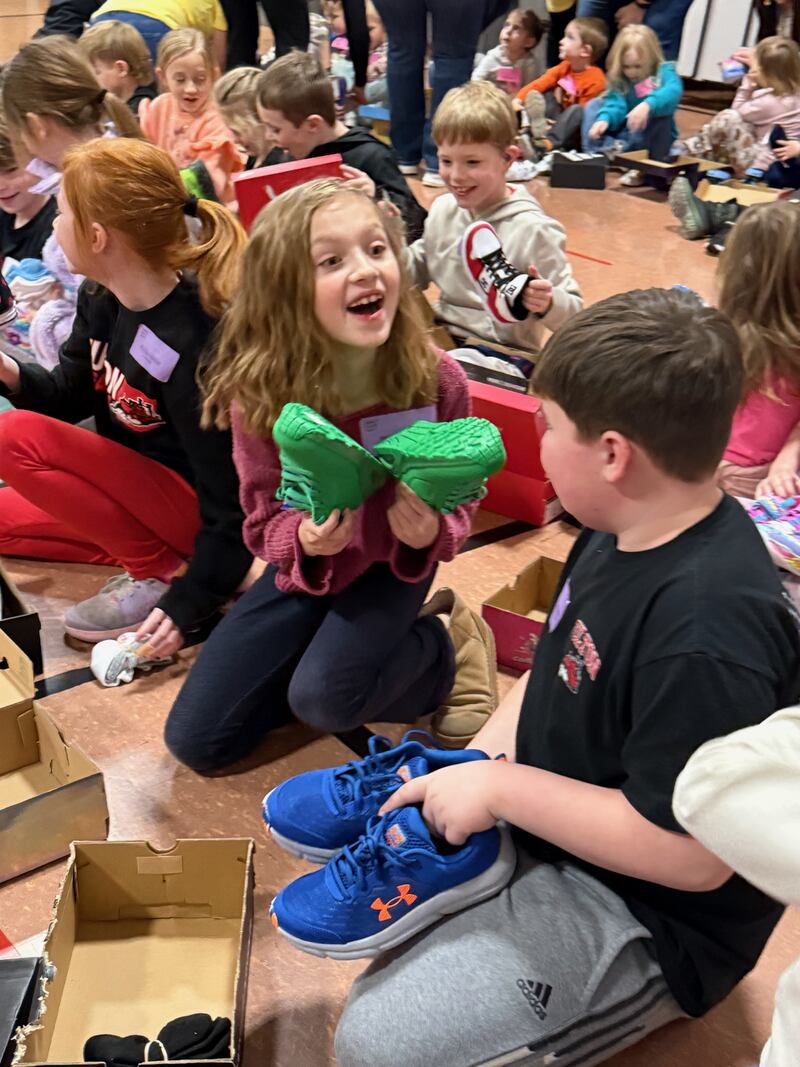 1st Gateway Credit Union Foundation celebrated another successful Credit Union Kicks shoe drop Jan. 27, delivering a brand-new pair of shoes and socks to every student at Fulton Elementary School.