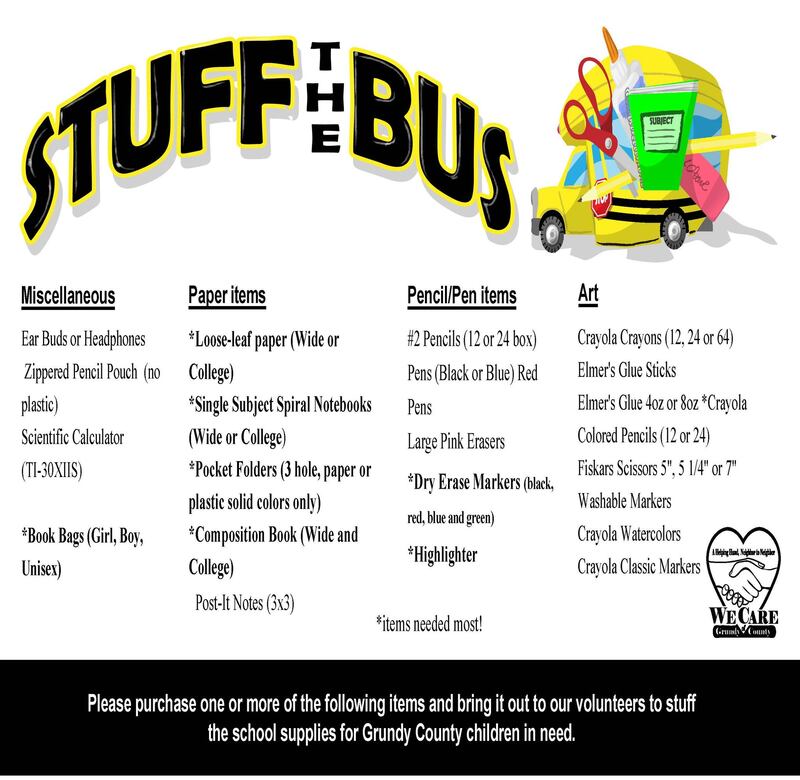 The flyer for Saturday's Stuff the Bus event at Morris Walmart.