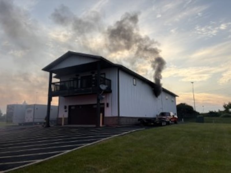 Smoke is seen coming out of a building at the Autobahn Country Club in Joliet on Sunday. June 7, 2026