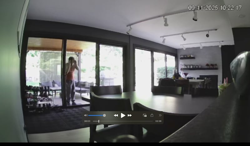 Home security footage shows a person peering into a home near Algonquin Thursday, Sept. 11, 2025.
