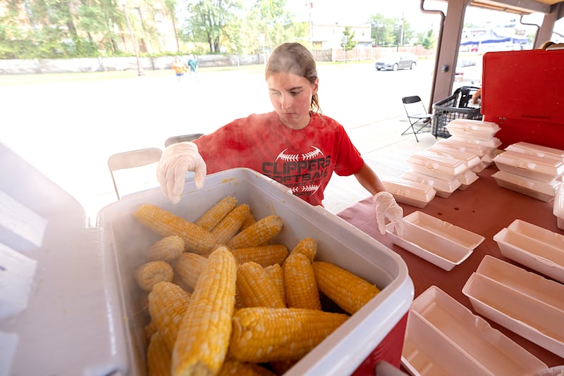 Brittlyn Whitman, a member of the SVCC Impact program, volunteers Monday, July 22, 2024 for the annual Rotary Broil and Boil Lunch. Many groups volunteered their time to help with the fundraiser.