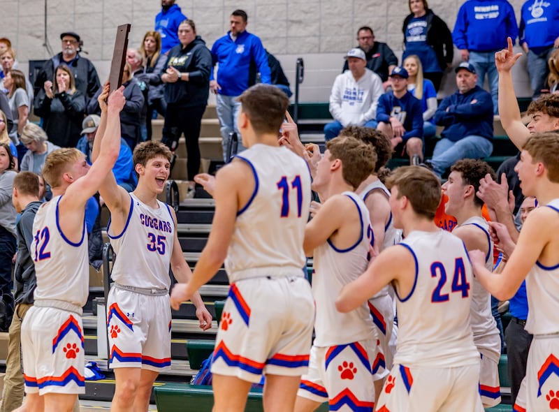 The Cougars celebrate their Class 1A Regional championship after defeating Sterling Newman on Friday, February 28, 2025. They will advance to the Pecatonica sectional next week.