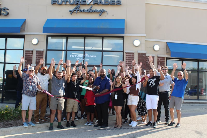 The DeKalb Chamber of Commerce celebrating Future Fades Academy’s move to DeKalb