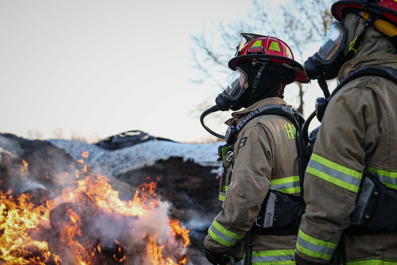 Hay bales caught fire near Union on Nov. 7, 2025.