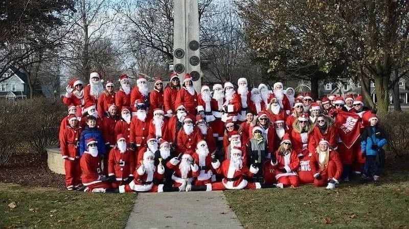 Dress up as Santa and run, walk, dance, and shuffle in Yorkville on Dec. 6 for a benefit for Suicide Prevention Services of America. Local chapters in Aurora and Batavia.