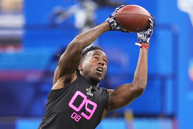 UTSA defensive back Zah Frazier runs a drill at the NFL football scouting combine in Indianapolis, Friday, Feb. 28, 2025. (AP Photo/Michael Conroy)