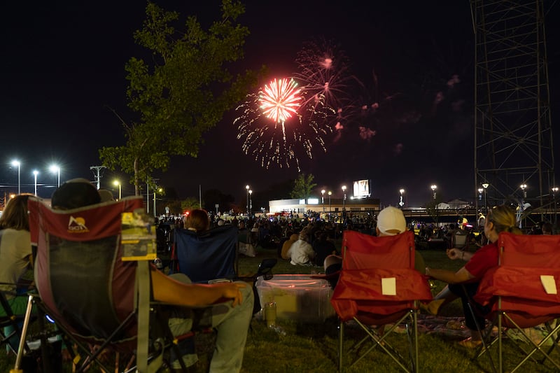 Fireworks light up the sky over the Twin Cities Thursday, July 3, 2025. A party at RB&W Park had music and food to celebrate American independence.