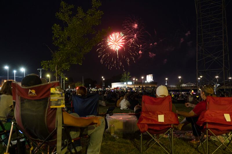 Fireworks light up the sky over the Twin Cities Thursday, July 3, 2025. A party at RB&W Park had music and food to celebrate American independence.
