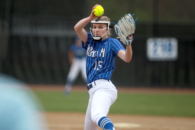St. Charles North's Paige Murray pitches during a game against St. Charles East on Friday, April 25, 2025 at St. Charles North.