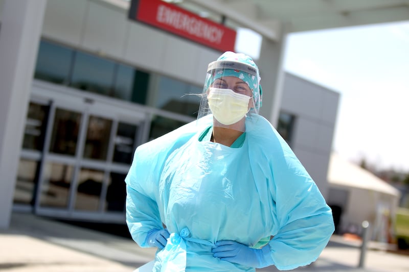 Eryn Whiting is an emergency room nurse working with Covid-19 patients at Northwestern Medicine Delnor Hospital in Geneva.Linda Liddle, a Westmont trustee, has used her love for sewing to create masks and mask covers for local nurses, volunteers, front liners and area residents.