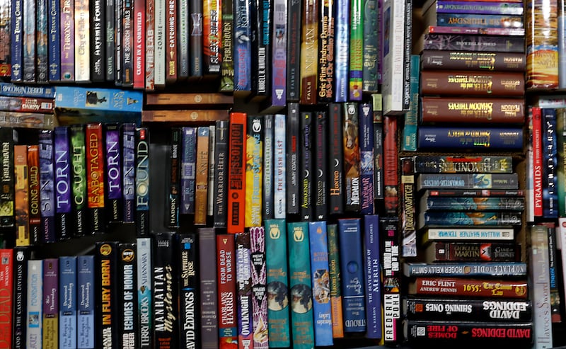 Books for sale during the Environmental Defenders of McHenry County's annual Big Fall Book Sale on Tuesday, Sept. 26, 2023, at the Algonquin Township Road District Building B Garage. The sale continues on Monday, Oct. 2, from 10am-4pm through Saturday, Oct. 7.