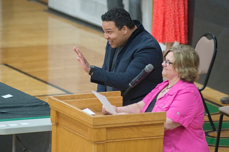 Harts waves out to the student body Thursday, May 5, 2022 at Rock Falls High School.