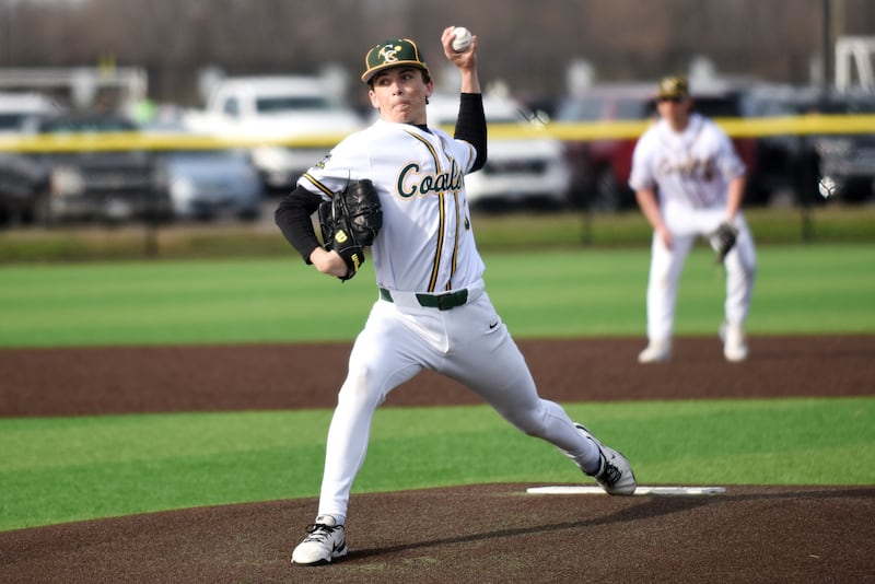 Coal City's Lance Cuddy throws a pitch during a home game against Bishop McNamara Thursday, April 3, 2025.