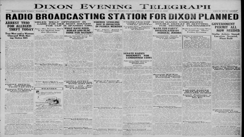 Historical covers for February 27: Radio Broadcasting Station for Dixon Planned