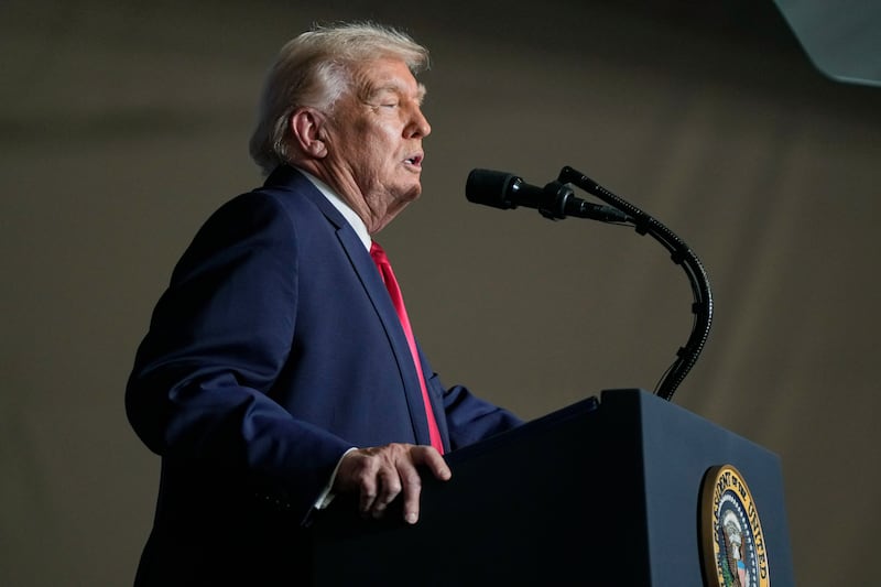 President Donald Trump speaks during an event on Jan. 27 at the Horizon Events Center in Clive, Iowa.