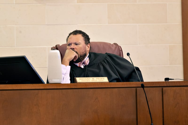 Judge Anthony Peska holds court Wednesday, Aug. 20, 2025, in Ogle County during a hearing for Jodie Wiederkehr.