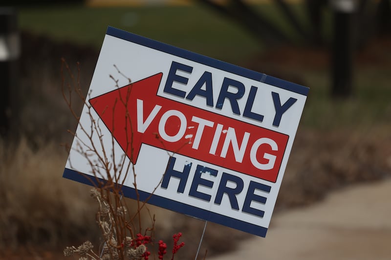 An Early Voting sign sits outside the Will County Office Building on Monday, Feb. 3, 2025 in Joliet.