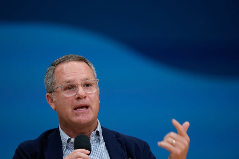Walmart CEO Doug McMillon speaks at the Opportunity Summit Thursday, Sept. 25, 2025, in Bentonville, Ark. (AP Photo/Charlie Riedel)