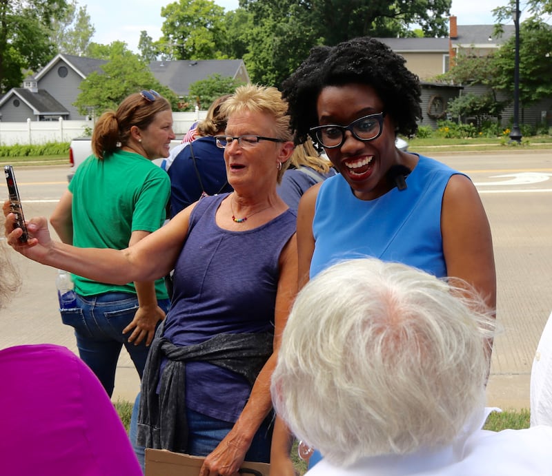 U.S. Rep. Lauren Underwood was greated warmly at the No Kings Protest in Yorkville on Saturday, June 14, 2025.