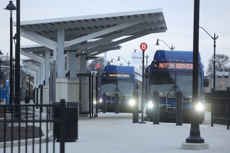 Several Pace buses sit at the Joliet Gateway Center on Wednesday, Jan. 3, 2024, in Joliet.