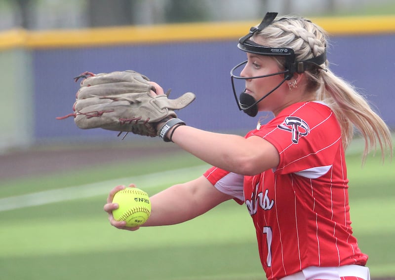Bradley-Bourbonnais pitcher Lydia Hammond lets go of a pitch to Edwardsville during the Class 4A Supersectional game on Friday, June 6, 2025 at Monticello High School.