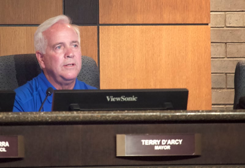 Joliet Mayor Terry D'Arcy at a special Joliet City Council meeting on Friday, June 20, 2025, at Joliet City Hall.