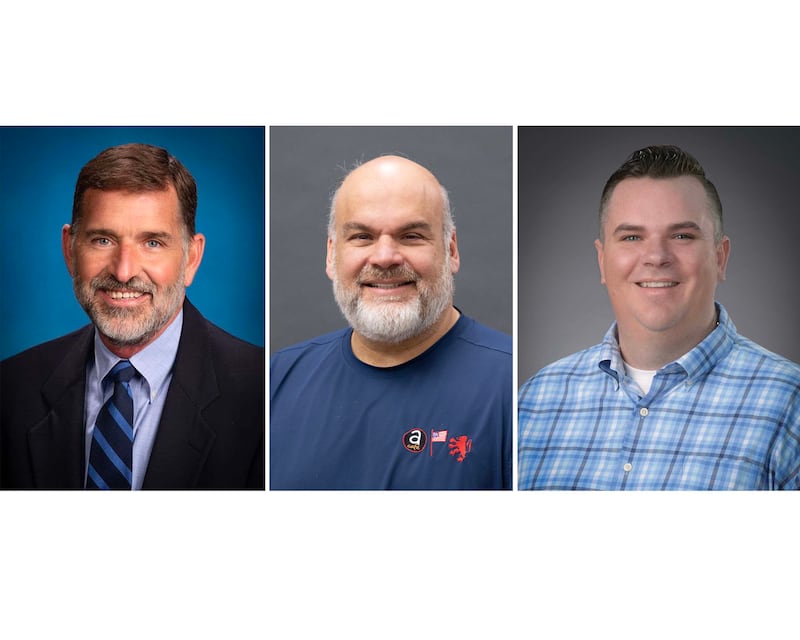 (From left) Charlie Murphy, Bob Karas and Brian McNally are all finalists for the 2025 Charlemagne Award given by the St. Charles Area Chamber of Commerce.
