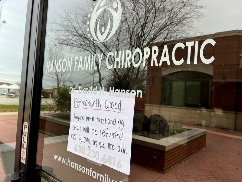 A sign on the entrance to the Hanson Family Chiropractic office, on Monday, Nov. 17, 2025 states the business is permanently closed.
Chiropractor Dr. David H. Hanson was charged with multiple felony counts of producing, disseminating and possessing images of child sexual abuse, as well as three counts of video recording of children under age 18, and making an unauthorized video recording of patients at his Batavia office.