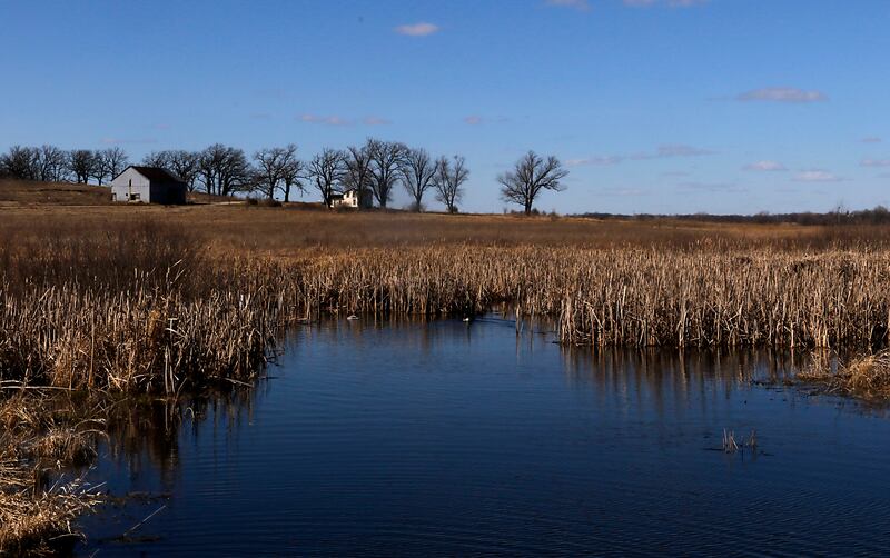 A person hikes Wednesday, March 20, 2024, in McHenry Conservation District's Glacial Park. Tamarack Farms, a 985-acre property in Richmond has been acquire by The Conservation Fund, Illinois Audubon Society, and Openlands and will be added to the Hackmatack National Wildlife Refuge and connect to Glacial Park.