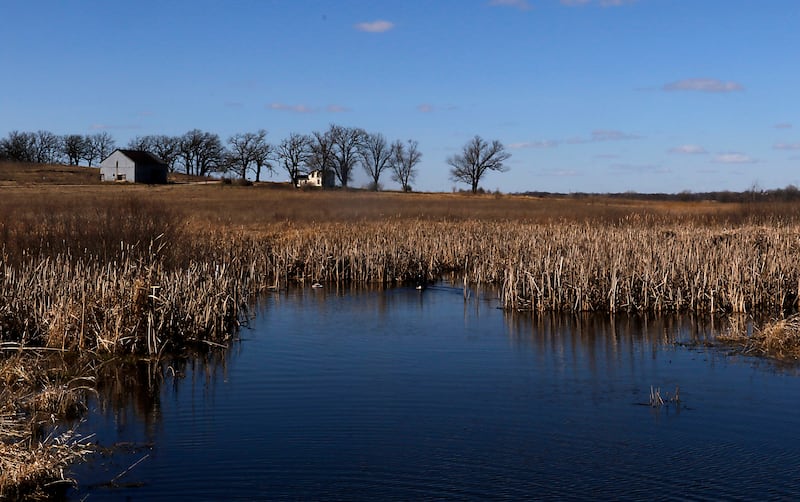 A person hikes Wednesday, March 20, 2024, in McHenry Conservation District's Glacial Park. Tamarack Farms, a 985-acre property in Richmond has been acquire by The Conservation Fund, Illinois Audubon Society, and Openlands and will be added to the Hackmatack National Wildlife Refuge and connect to Glacial Park.