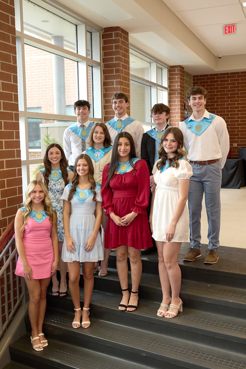 Hall High School conducted its annual National Honor Society ceremony on April 9 in the Richard D. Manahan Auditorium at the high school. The 2025 National Honor Society Inductees are (from left to right, front to back): Charlie Pellegrini, Katharine Doll, Natalia Zamora, Ella Sartain, Emily Rodriguez, Sydney Mautino, Jack Curran, Braden Curran, Sid Davis and Chase Burkart.
