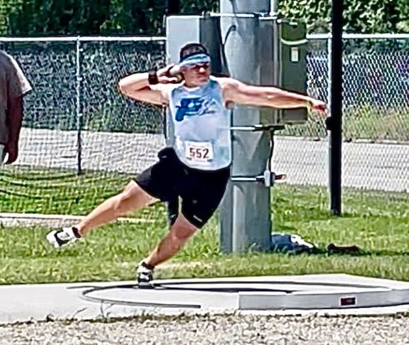 Putnam County's Alex Rodriguez competes in the discus for the Project Sprint Club at the recent USATF Illinois Association Junior Olympic Track & Field Championships in Maywood. He qualified for Regions inn all three throws.