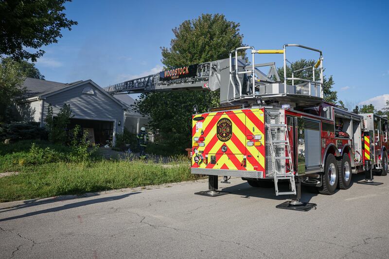 The Woodstock Fire/Rescue District responds to a fire at about 5 p.m. Tuesday, Sept. 2, 2025, to a residential fire alarm in the 200 block of Sparrow Drive in Woodstock. An officer who arrived ahead of the crew rescued a woman in a wheelchair from the smoke-filled home.