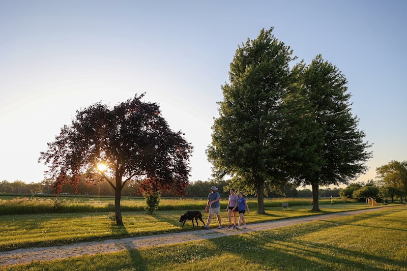 The Swanson Family, of Limestone, takes a walk at Hawkins Park in Limestone on June 23, 2025. The Limestone Park District recently completed about $1 million of upgrades to the popular community park.