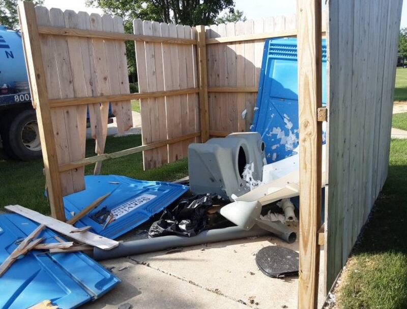 The Huntley Park District posted a photo of the damage done to a portable toilet at Borhart Park discovered on Sunday, June 29.