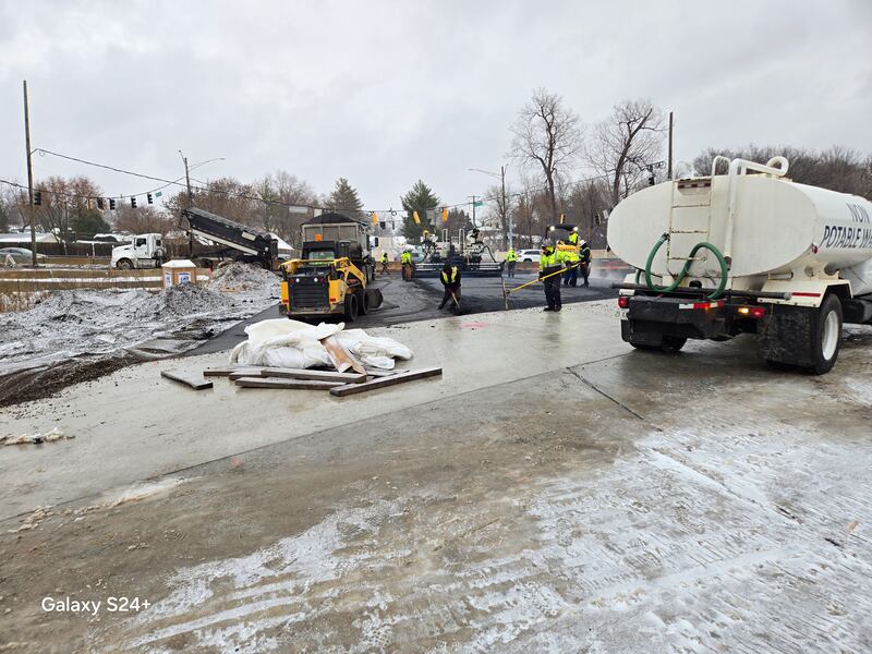 Crews work on the intersection of Miller and Randall roads in Lake in the Hills in December 2025.