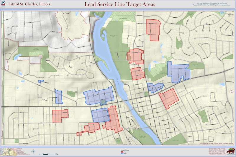 St. Charles is beginning a ten-year lead pipe replacement program throughout town. Each year the city will work on new areas of town, starting with areas deemed high priority.