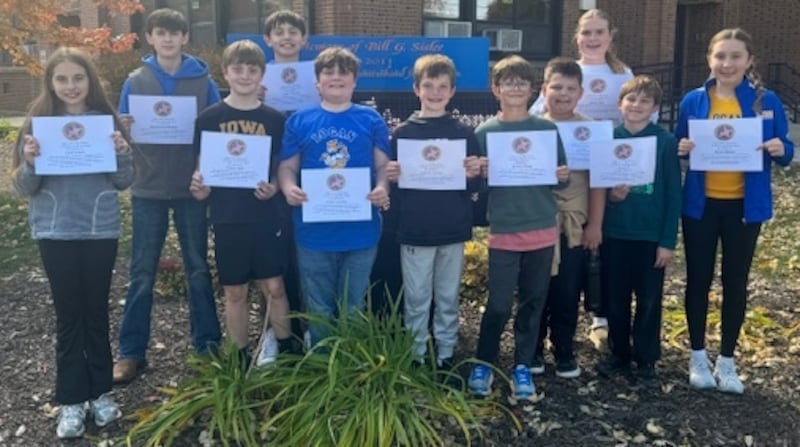 Logan Junior High School first quarter Citizenship Award recipients Edith Krabill (from left), Nashten Funderberg, Gunnar Todd, Kipton Gutshall, Duilio Alvarado, Graham Strouss, Emmett Blogg, Max Turner, Sophie Harp, Evan Gabrys, and Alyxis Watson