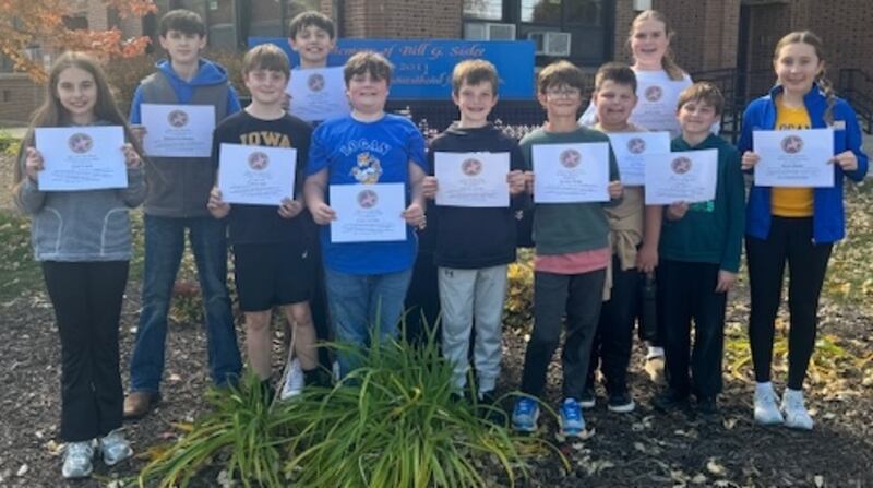 Logan Junior High School first quarter Citizenship Award recipients Edith Krabill (from left), Nashten Funderberg, Gunnar Todd, Kipton Gutshall, Duilio Alvarado, Graham Strouss, Emmett Blogg, Max Turner, Sophie Harp, Evan Gabrys, and Alyxis Watson