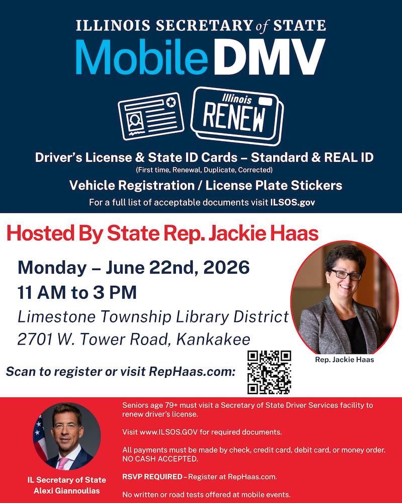 State Representative Jackie Haas brings the Mobile Driver Services unit to Kankakee