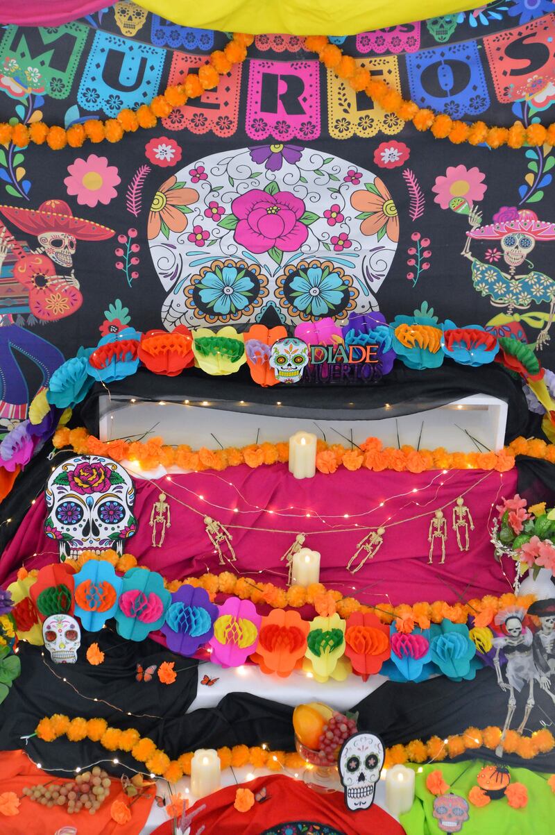As part of its observance of The Day of the Dead, or Celebration of Día de los Muertos, IVCC creates a brightly decorated altar paying tribute to departed loved ones. The tribute is open to the public and is featured in the Main Campus and Ottawa Center lobbies through October. The Day of the Dead is observed Nov. 1-2 in Mexico.