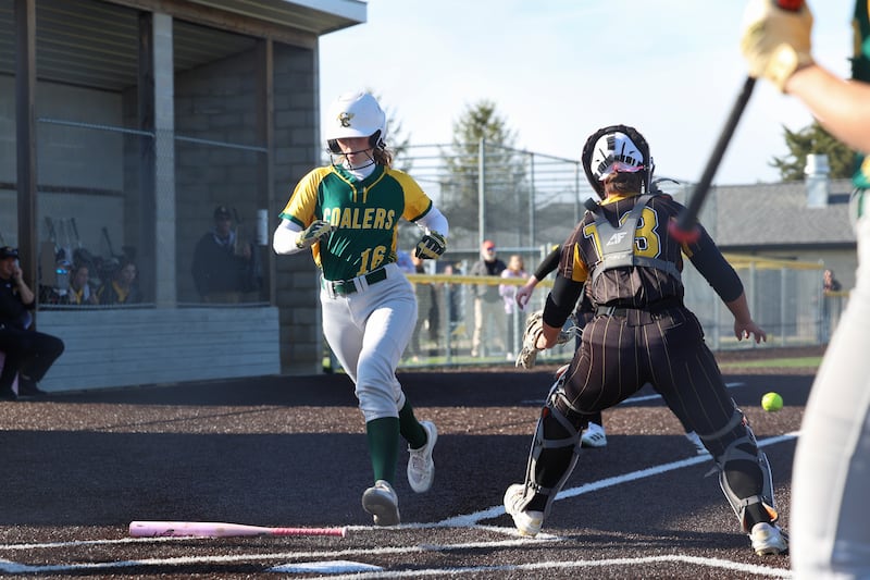 Coal City's Khloe Picard scores a run during Coal City's 14-10 victory over Herscher on Monday, April 20, 2026.