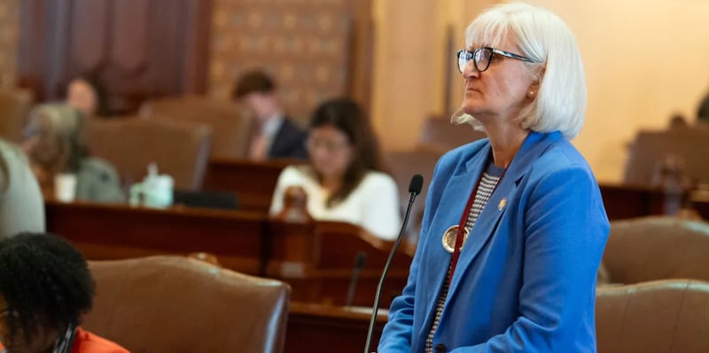 State Sen. Mary Edly-Allen, the bill’s sponsor, speaks on the Senate floor May 20. Edly-Allen’s bill seeks to regulate the most advanced form of AI models.