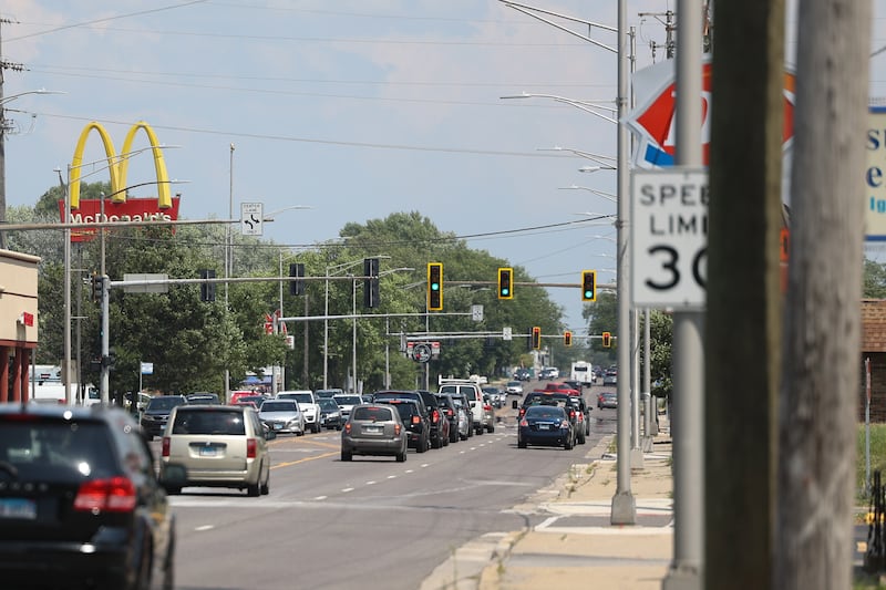 Traffic moves along Jefferson Street on Thursday, July 20th, 2023 in Joliet.