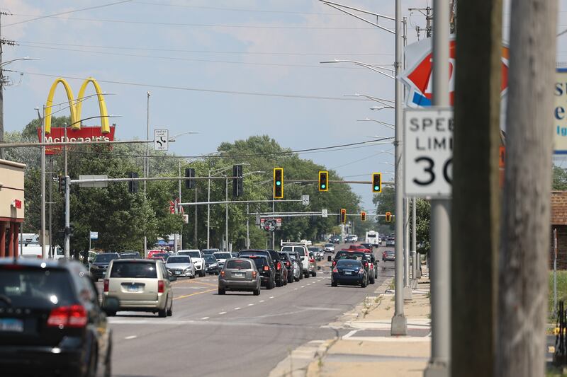 Traffic moves along Jefferson Street on Thursday, July 20th, 2023 in Joliet.