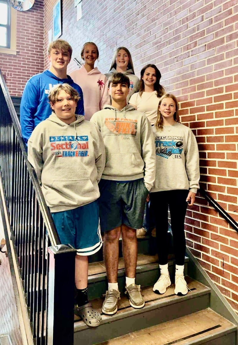 Princeton Logan Junior High School has qualified seven athletes for the IESA Clss 3A State Track & Field finals in East Peoria. Pictured are (front row, from left to right) is Vincent Alvarado, Paxton knudsen and Kendall Keutzer; and (back row) Ethan Turpin, Lydia Kyle, Harper Sayler and Kinleigh Dall.